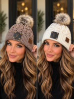 Adult Cable Knit Beanie with Pom
