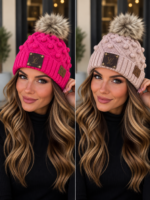 Adult Bobble Knit Beanie with Pom