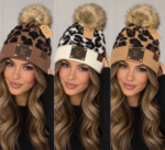Adult Leopard Beanie with Pom